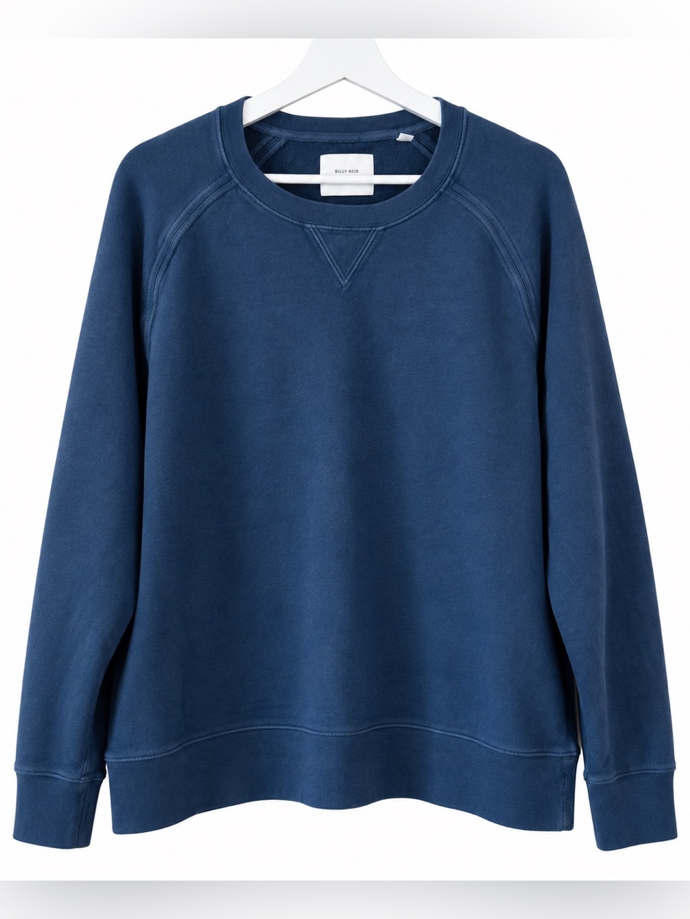 Billy Reid Dover Blue Raglan Crewneck Sweatshirt Distressed Elbow Patch XL